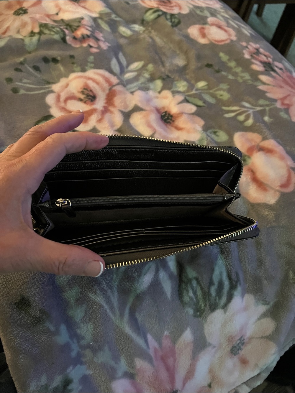 Michael Kors Black MK Logo Zip-Around Wallet with Gold Plaque - Picture 3 of 5
